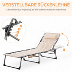 Sun Lounger, Foldable with Pillow, 5-Way Adjustable Backrest, Beige