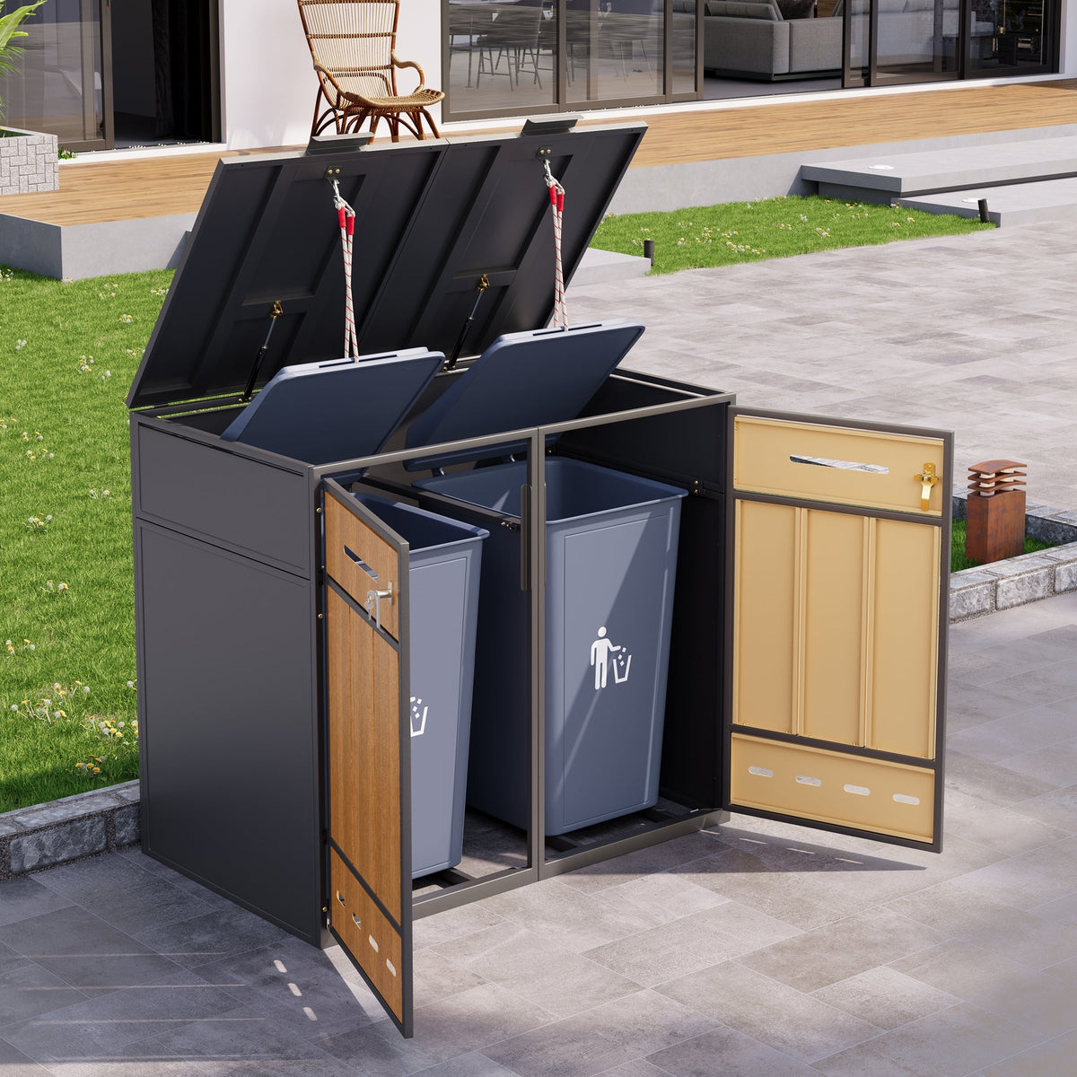 Bin Storage Unit, 120-240 Litre Capacity, Double Door, Lockable with Ventilation, Galvanized Steel