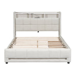 Upholstered Bed 140x200cm App Control LED Drawers USB/Sockets - Linen Beige