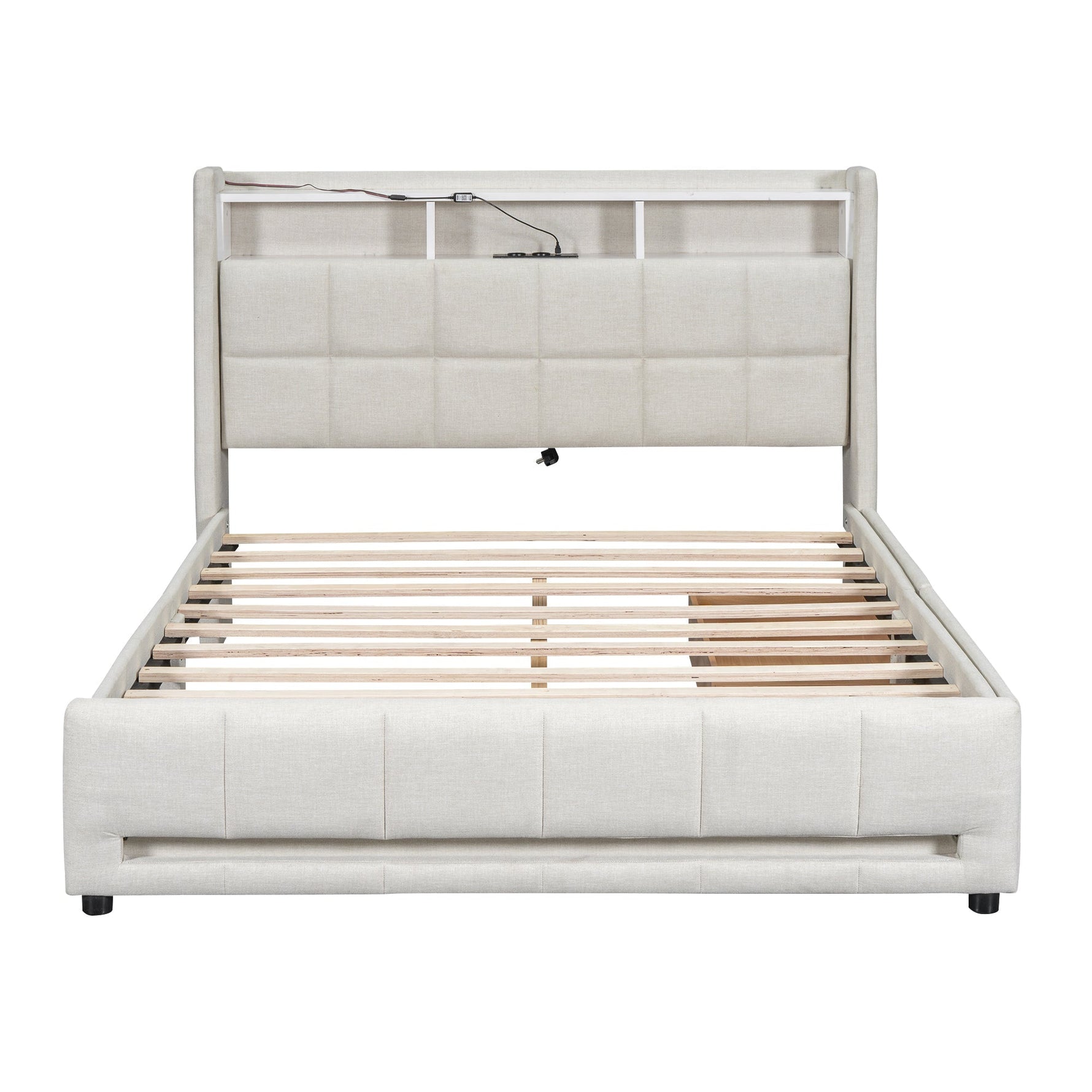 Upholstered Bed 140x200cm App Control LED Drawers USB/Sockets - Linen Beige