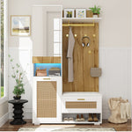 Wardrobe Set | 6-Hook Mirror Shoe Cabinet Bench | 16-Color LED Lighting