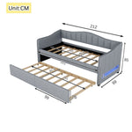 Daybed with Pull-out Bed and LED Ambient Lighting, 90x200cm, Grey Linen