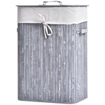 Laundry Basket 72L Foldable with Lid, Bamboo, Grey