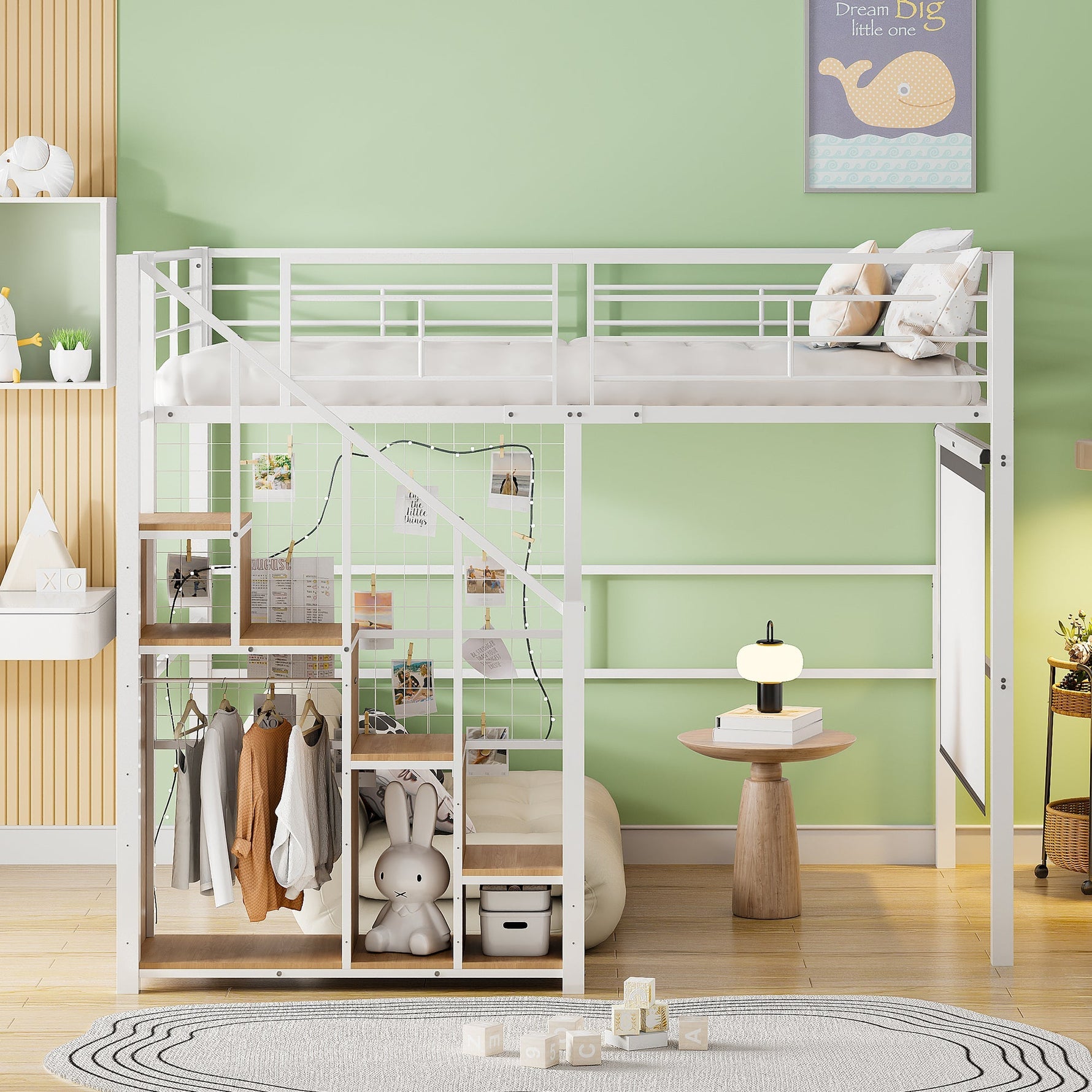 Loft Bed, Safety Ladder & Storage, White