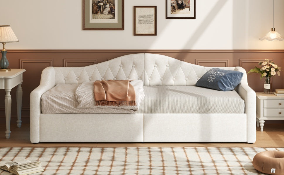 Upholstered Daybed, 90x200 LED Storage, Beige