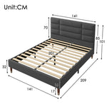 Upholstered bed, double bed with slatted frame 140x200cm, dark grey linen