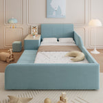 Upholstered Single Bed, Desk Stool Storage Headboard 90x200cm, Blue Velvet