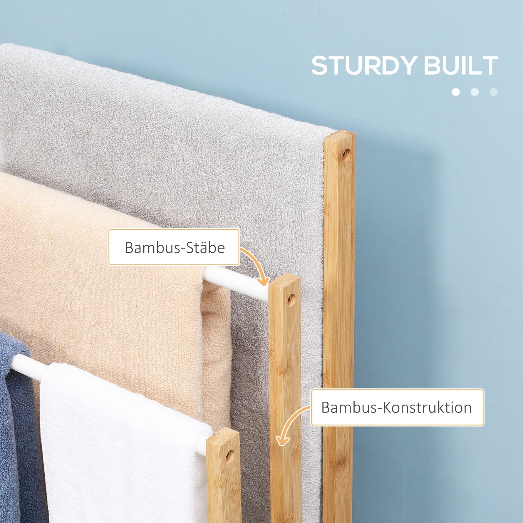 Freestanding Towel Rack 3 Bars 48x25.8x94cm Bamboo Natural