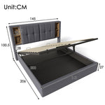 Double Bed with Wireless Charging, Storage, 140x200cm, Grey Cotton
