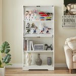 Four-tier Glass Display Case with Storage, LED, Smart Sensors, Dustproof - White