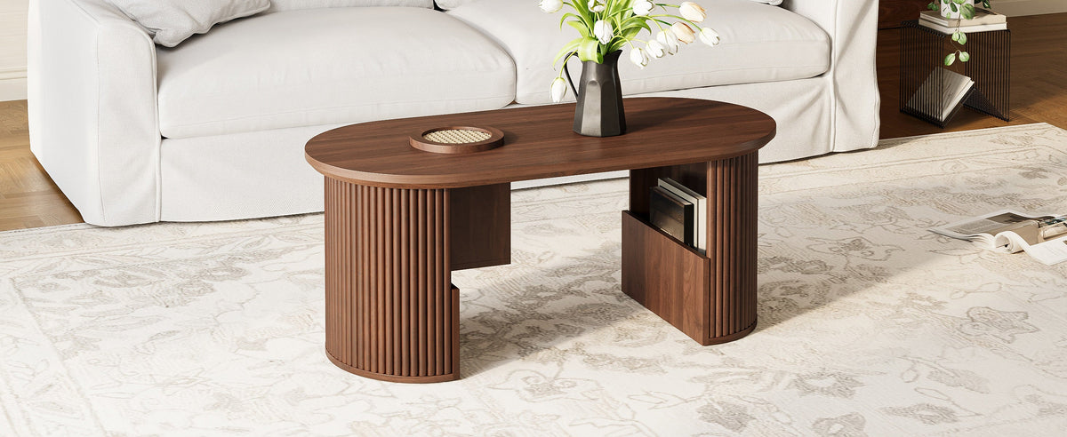 Modern Retro Coffee Table with Vertical Texture, 105x50x46.5cm, Walnut