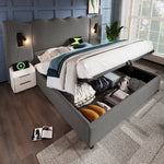 Upholstered Double Bed, 160×200, Reading Lamp, USB Type-C, Storage, Solid Wood & Metal, Grey Linen