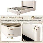 Upholstered Double Bed, Hydraulic Storage 140x190cm, Beige Bouclé