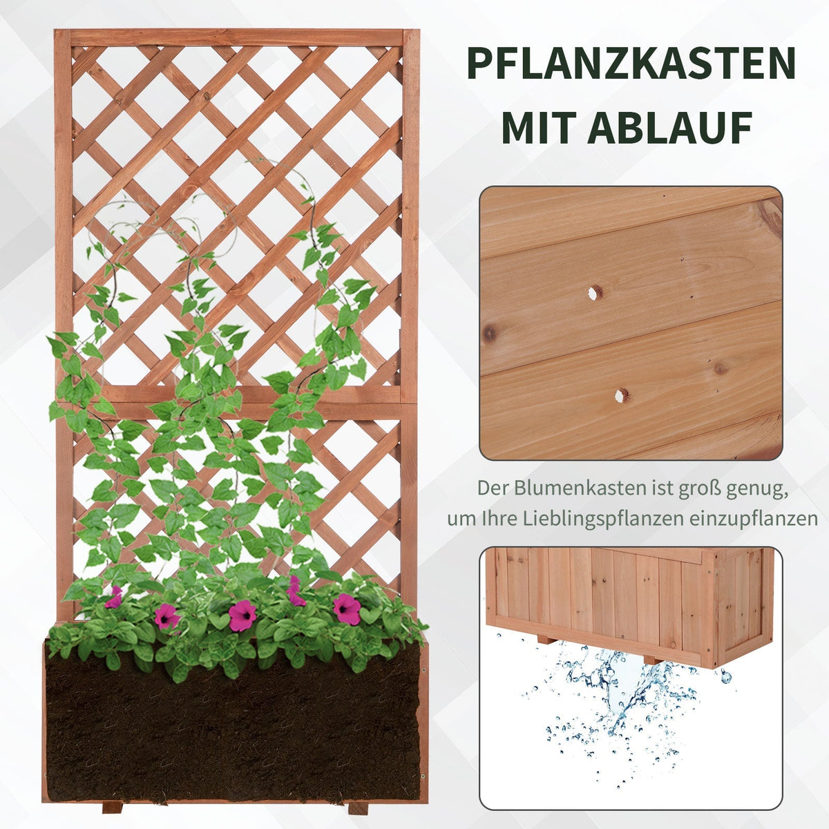 Raised Garden Bed Planter Trellis 72.5x31.5x149.5cm Natural Wood