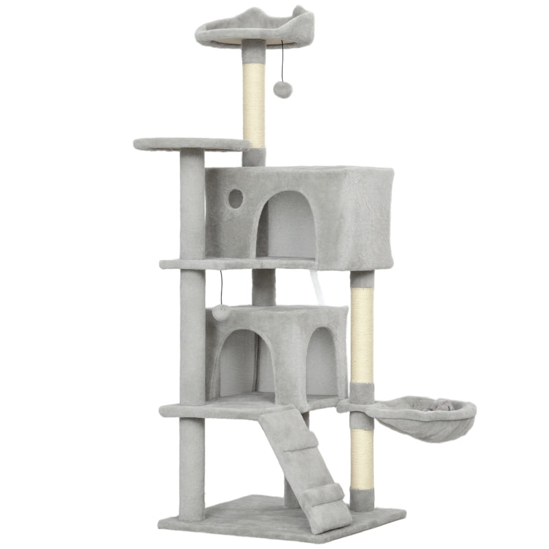 PawHut 140cm Cat Tree Multi-Level Sisal Posts & Plush Platforms Beige/Grey