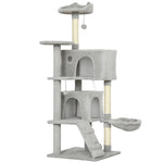 PawHut 140cm Cat Tree Multi-Level Sisal Posts & Plush Platforms Beige/Grey