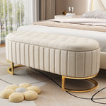 Sofa Bench Footstool with Storage, 120x40cm, Beige Velvet Fabric