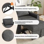 Foldable Sofa Bed, 1-Seater Recliner with USB & Phone Holder, Corduroy Grey