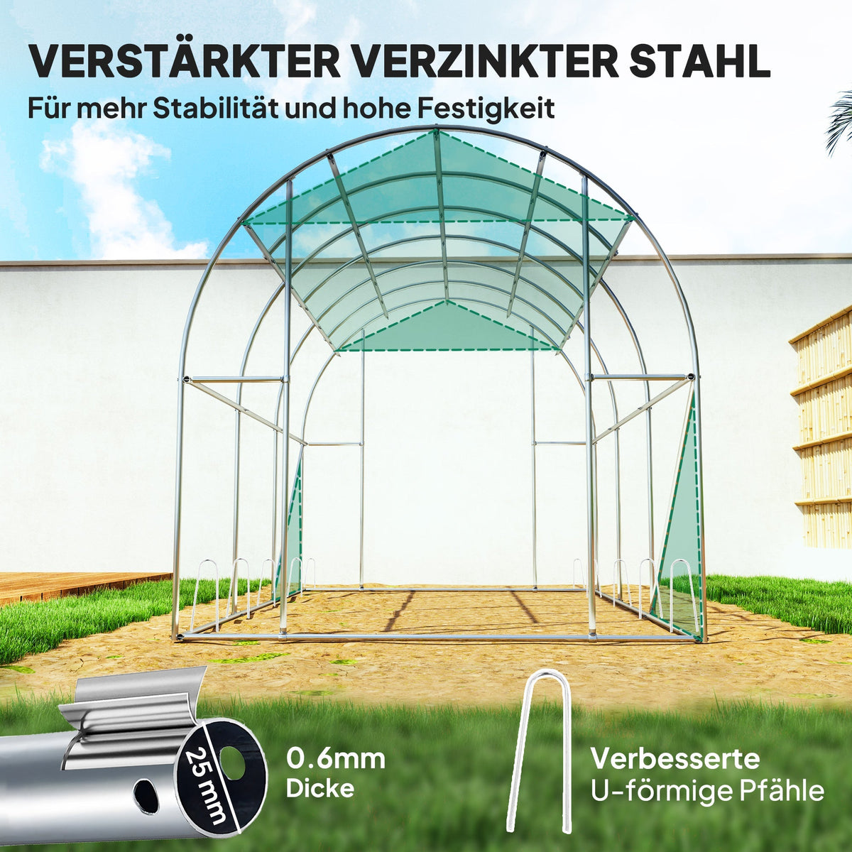 Greenhouse 3x2x2m Polytunnel with 6 Windows, Roll-Up Door, UV-Resistant, Green