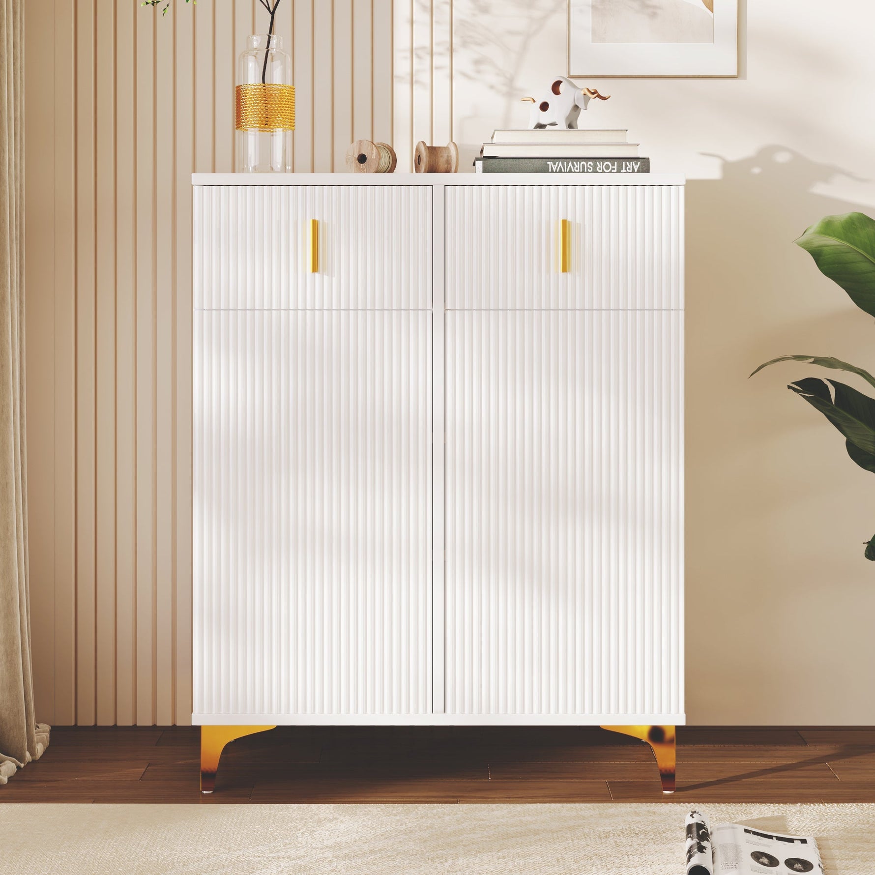 Sideboard, Adjustable Shelves with Drawers, White