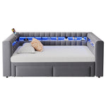 Upholstered Sofa Bed with Drawers & LED, Dark Grey Velvet
