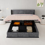 Modern Upholstered Bed with Gas Lift Storage, 160x200 cm - Grey