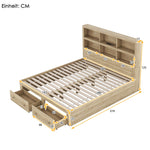 Double Bed 160x200cm King Platform Storage Drawers Headboard Chipboard Natural