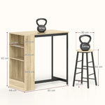 Bar Table with Bar Stool Set, 3-Piece, Storage, 2 Stools, Steel, Oak