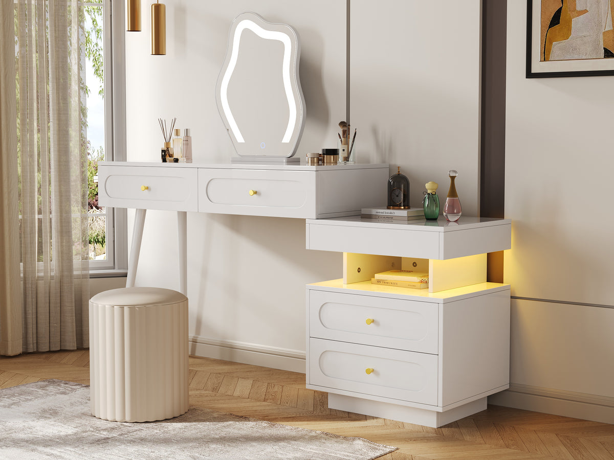Dressing Table Set with LED Mirror & 4 Drawers, White