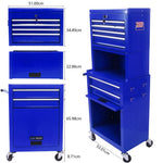 Tool Cabinet 6-Drawer Rolling 2-in-1 Organizer Blue
