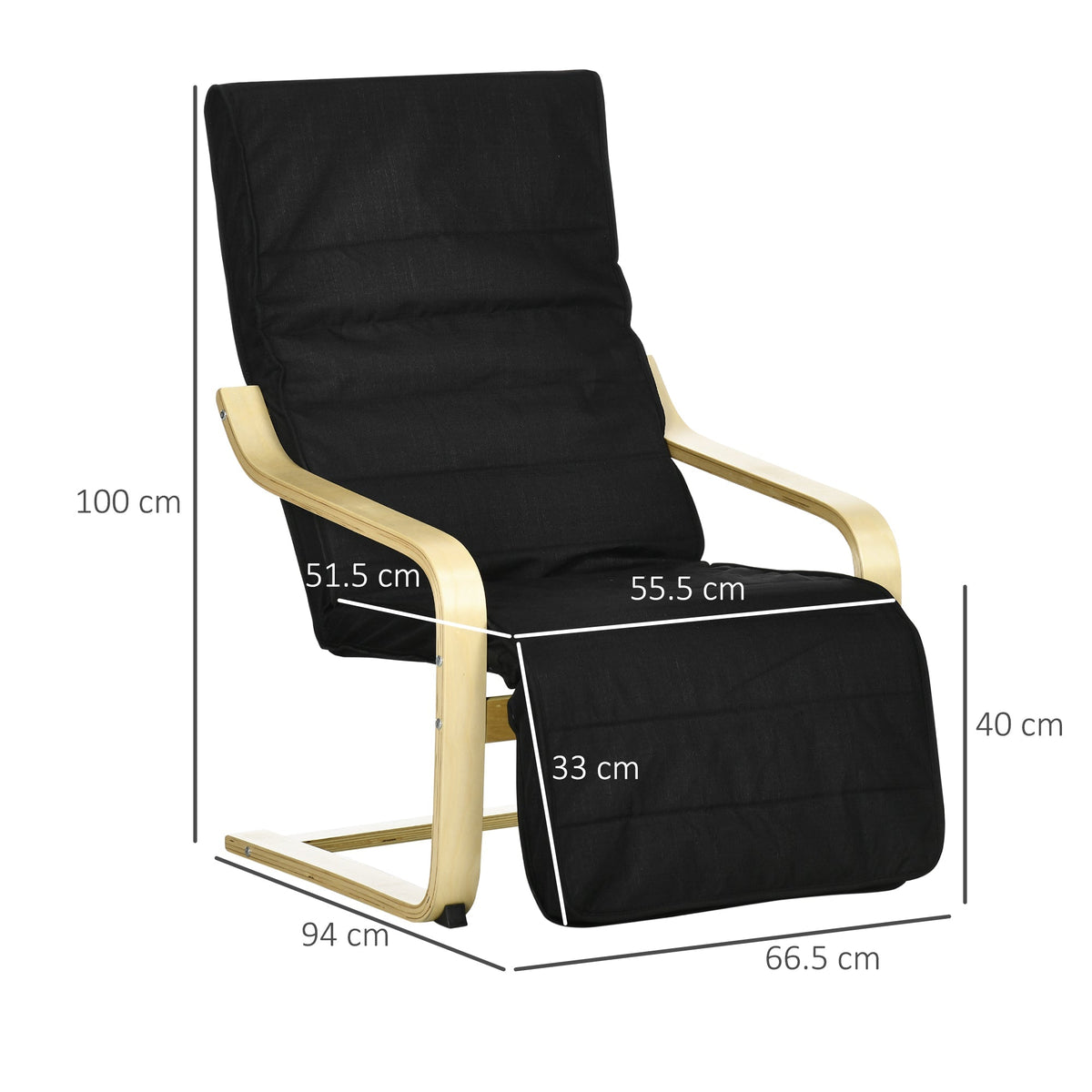 Reclining Armchair Rocking Chair Adjustable Footrest Linen Look, Birch Wood Black