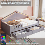Children's Bed with LED Light Strip and Storage Drawers, 90x200 cm, Grey