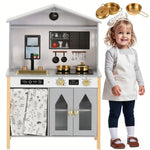 Children's Play Kitchen with Creative House Design and Accessories, Wood and Plastic, Grey