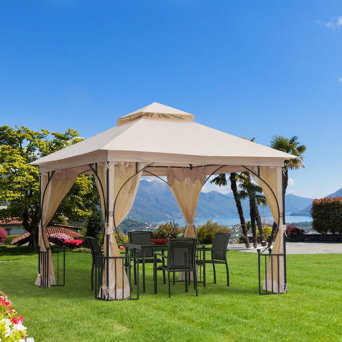 Garden Tent Double Roof Mosquito Net 295x295x275cm Polyester Beige/Black