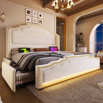 Upholstered Bed 180x200cm with 4 Drawers, LED Lighting and USB-C, Beige Velvet