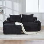 Modular 2-Seater Sofa with Ottomans, Cup Holders and Storage Pockets, Black Corduroy