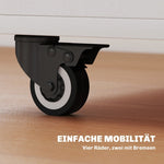 Folding Table with Rolling Cabinet, Two Folding Sides, 4 Casters, White + Natural Wood