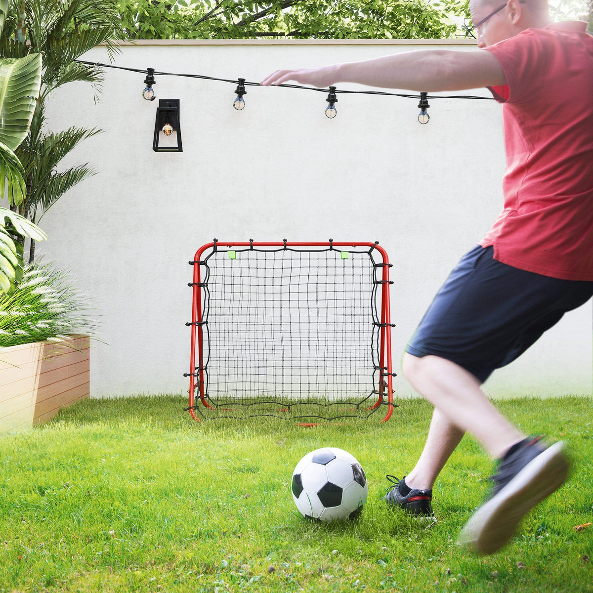 Football Rebounder Double-Sided Rebound Adjustable in 5 Levels for Training Steel Red