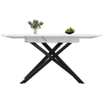 Telescopic Dining Table 120-160cm Extendable Black Crossed Legs - White Marble