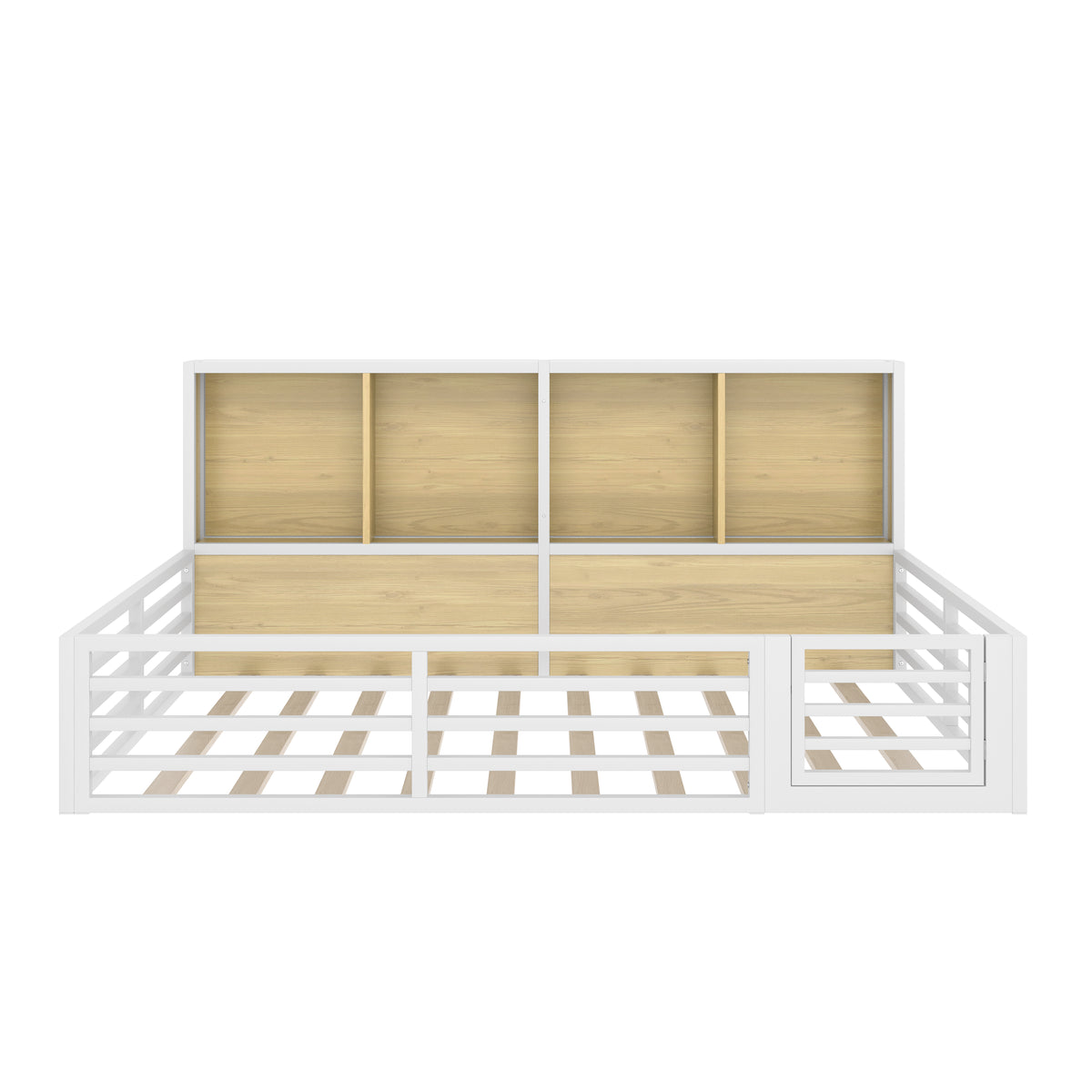 Fence Daybed Platform Bed 140x200cm with Storage, White Metal