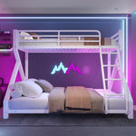 Kids Bunk Bed 90x200 & 140x200cm with LED Light, White Iron Frame