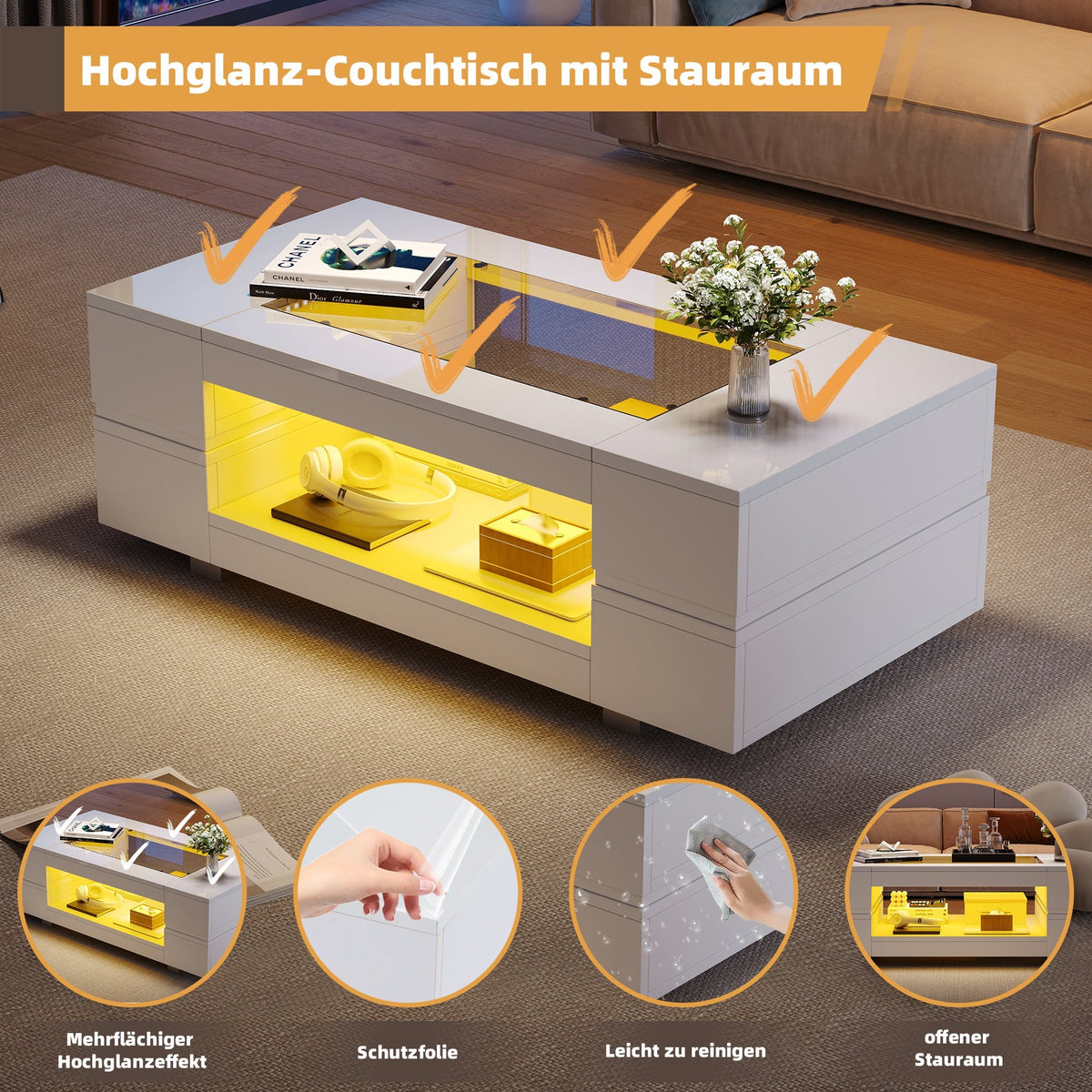 LED Coffee Table Bluetooth App Control, White