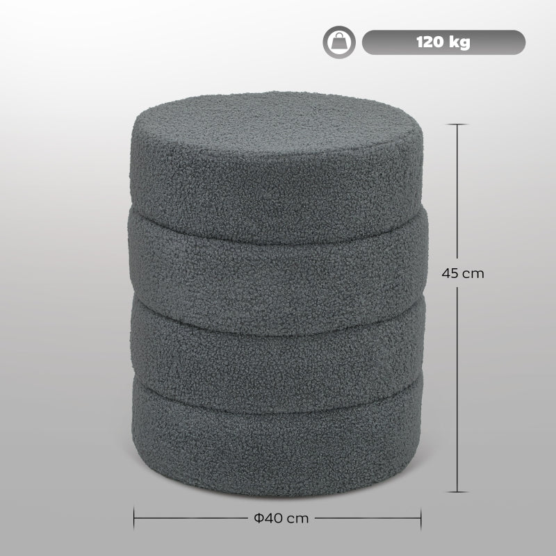Stool, Round Teddy Fleece, 120 kg, Dark Grey