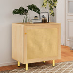 Wicker Nightstand Single Door Rustic Natural Wood Look