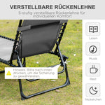 Folding Chaise Loungue Sun Lounger 5 Position Adjustable Backrest Removable Headrest Black Fabric