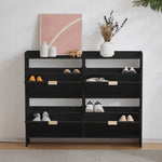 Shoe Cabinet 4 Drop-Down Compartments Open Shelves Entryway, Black
