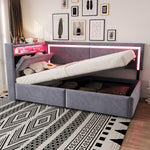 Upholstered Sofa Bed 90x200 LED USB Hydraulic Storage Light Grey Velvet