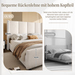 Upholstered Bed Frame, Modern with USB Port, Iron & Wood, Beige