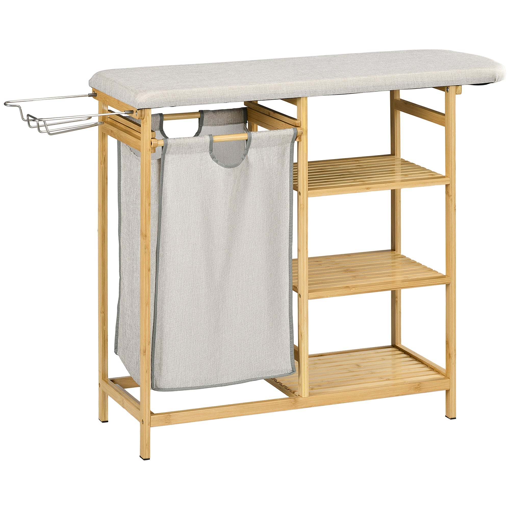 Laundry Basket Hamper with Ironing Board, 3-Tier Shelf, Removable Bag