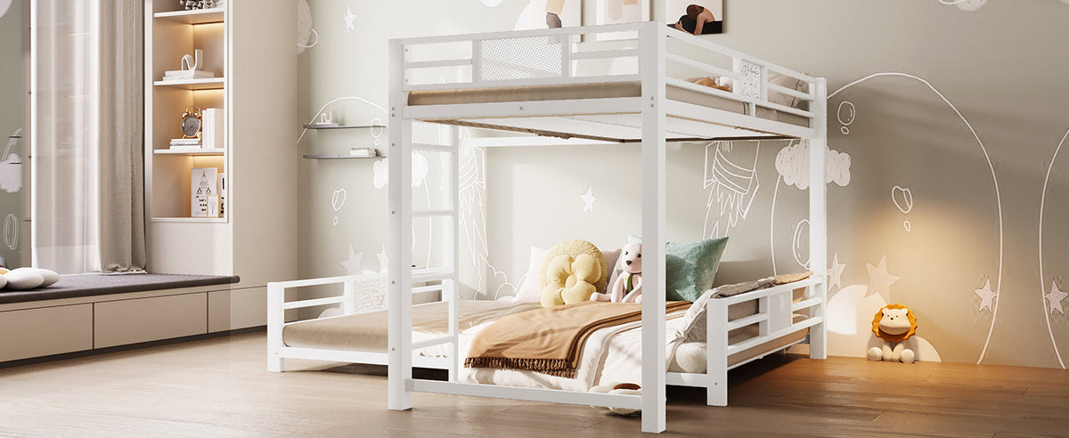 L-Shaped Bunk Bed with 90x200 and 140x200 Metal Frame, White